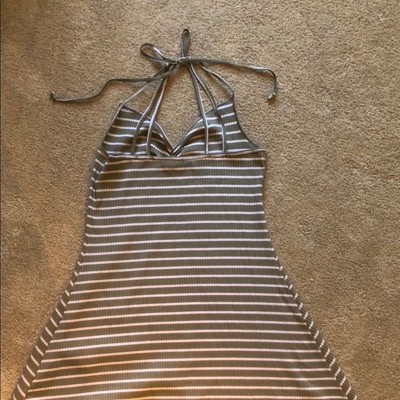 Gray and white striped ribbed halter dress - Picture 2 of 3